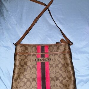 Coach Tan and Red Crossbody Bag